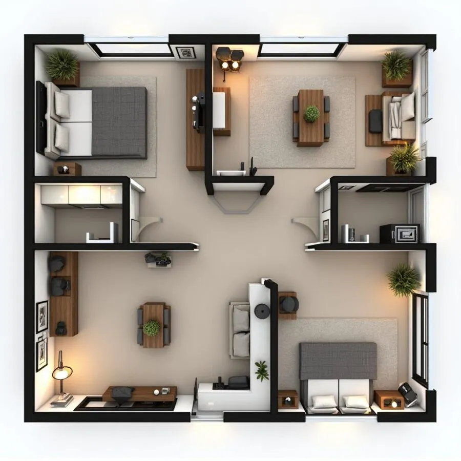 Stylowe aranżacje mieszkania 50m² z trzema pokojami w praktyce